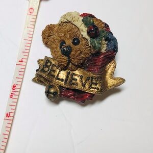 Vintage Festive Bear Brooch with Gold and Red bell Accents holiday accessories
